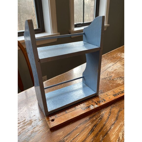 Small Wooden Vintage Blue Miniature Spice Shelf - Picture 3 of 4
